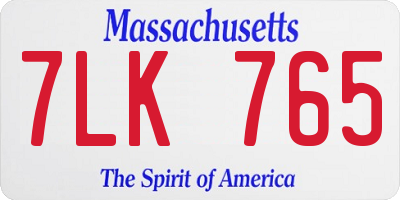 MA license plate 7LK765