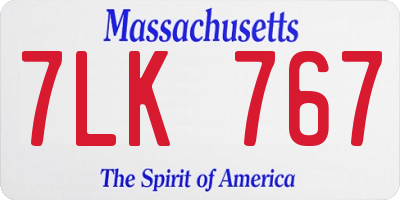MA license plate 7LK767