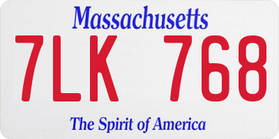MA license plate 7LK768