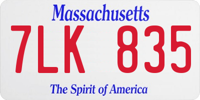 MA license plate 7LK835