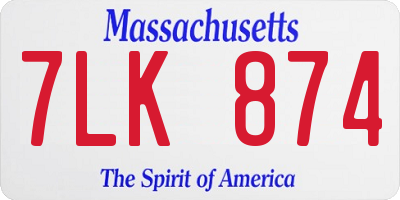 MA license plate 7LK874