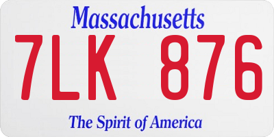 MA license plate 7LK876