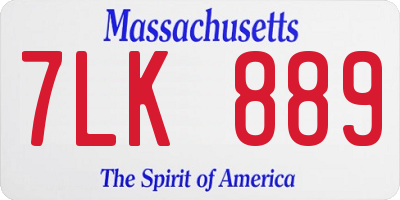 MA license plate 7LK889