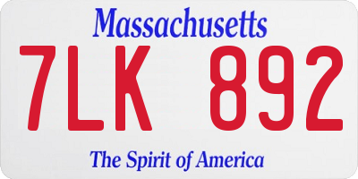 MA license plate 7LK892