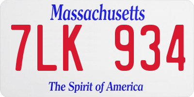 MA license plate 7LK934