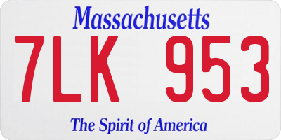 MA license plate 7LK953