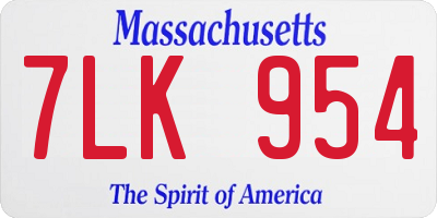 MA license plate 7LK954