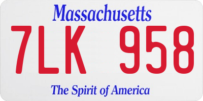 MA license plate 7LK958