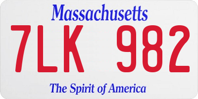 MA license plate 7LK982