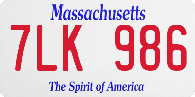 MA license plate 7LK986