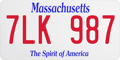 MA license plate 7LK987