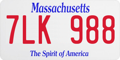 MA license plate 7LK988