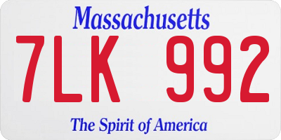 MA license plate 7LK992