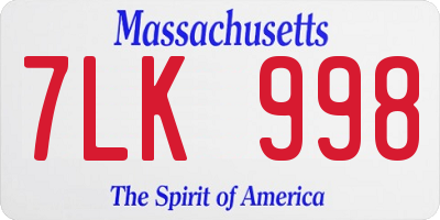 MA license plate 7LK998