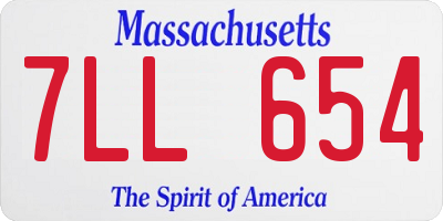 MA license plate 7LL654