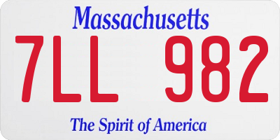MA license plate 7LL982