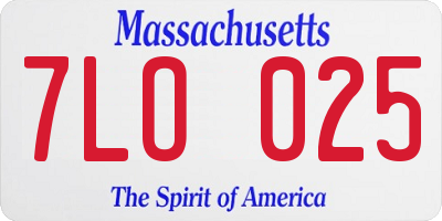 MA license plate 7LO025