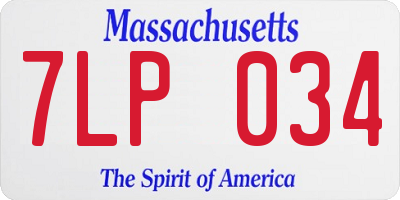 MA license plate 7LP034