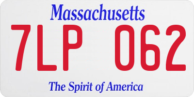 MA license plate 7LP062
