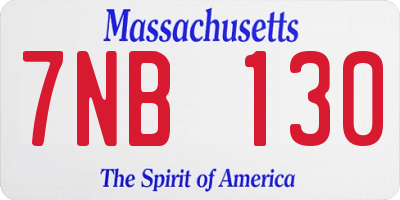 MA license plate 7NB130