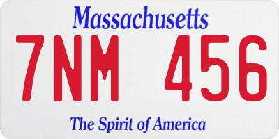 MA license plate 7NM456