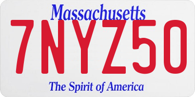 MA license plate 7NYZ50