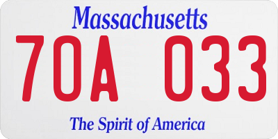 MA license plate 7OA033