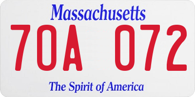 MA license plate 7OA072