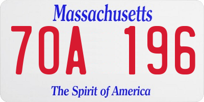 MA license plate 7OA196