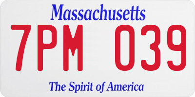 MA license plate 7PM039