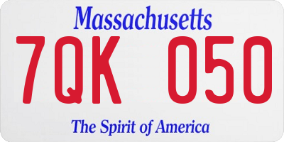 MA license plate 7QK050