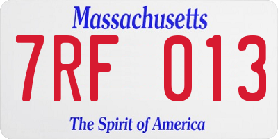 MA license plate 7RF013