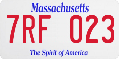 MA license plate 7RF023