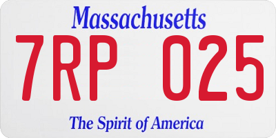 MA license plate 7RP025