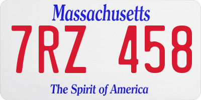 MA license plate 7RZ458