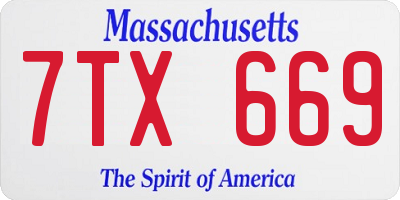 MA license plate 7TX669