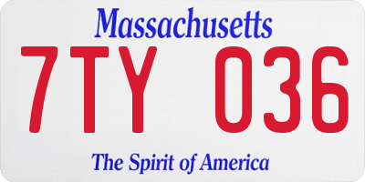 MA license plate 7TY036