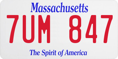 MA license plate 7UM847