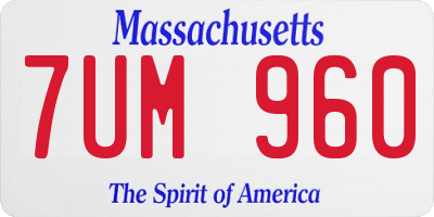 MA license plate 7UM960