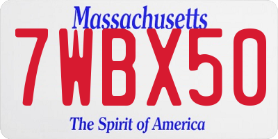 MA license plate 7WBX50