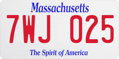 MA license plate 7WJ025
