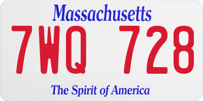 MA license plate 7WQ728