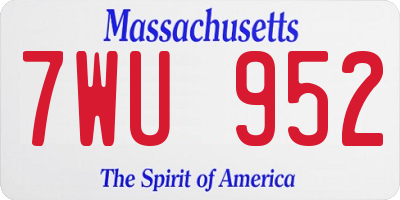 MA license plate 7WU952