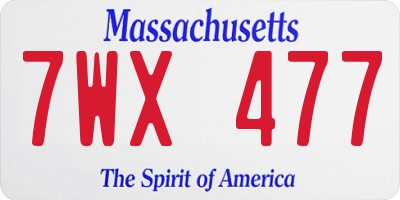 MA license plate 7WX477