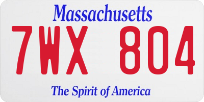 MA license plate 7WX804