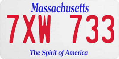 MA license plate 7XW733