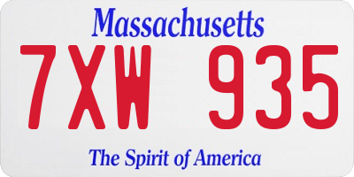 MA license plate 7XW935