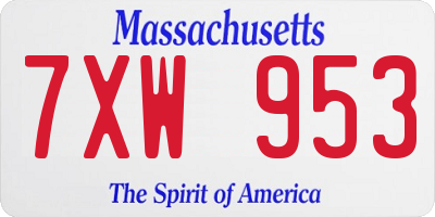 MA license plate 7XW953