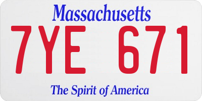 MA license plate 7YE671