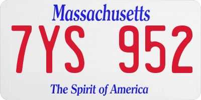 MA license plate 7YS952